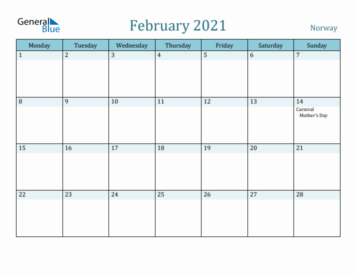 February 2021 Calendar with Holidays