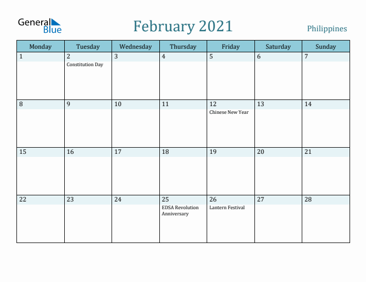 February 2021 Calendar with Holidays