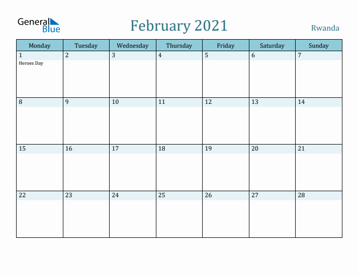 February 2021 Calendar with Holidays