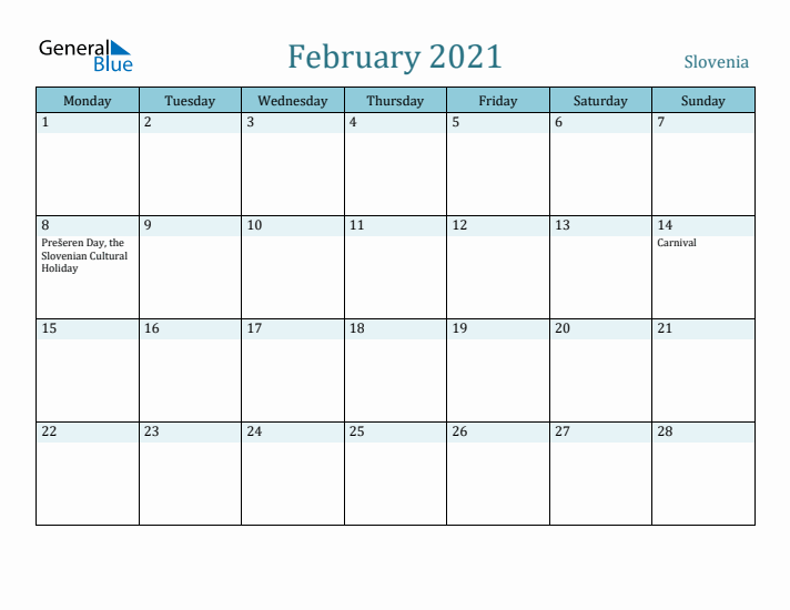 February 2021 Calendar with Holidays