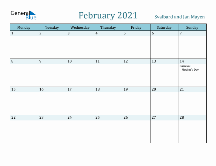 February 2021 Calendar with Holidays