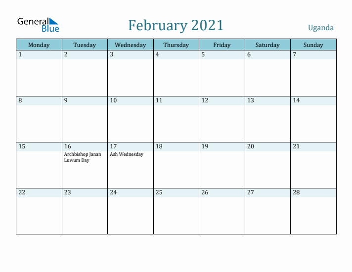 February 2021 Calendar with Holidays