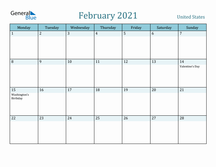 February 2021 Calendar with Holidays