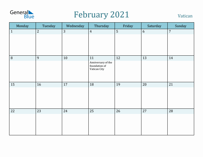 February 2021 Calendar with Holidays