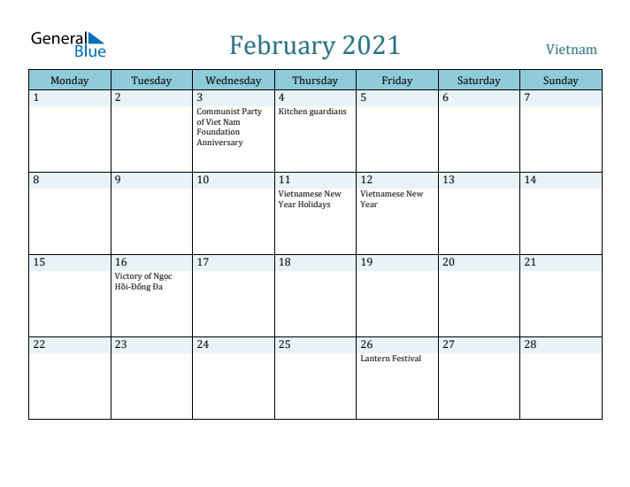 February 2021 Calendar with Holidays