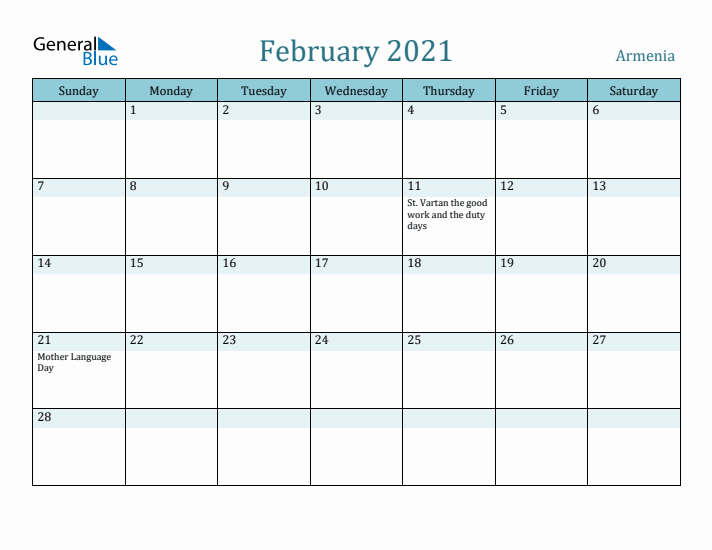 February 2021 Calendar with Holidays