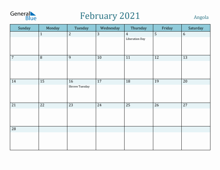 February 2021 Calendar with Holidays