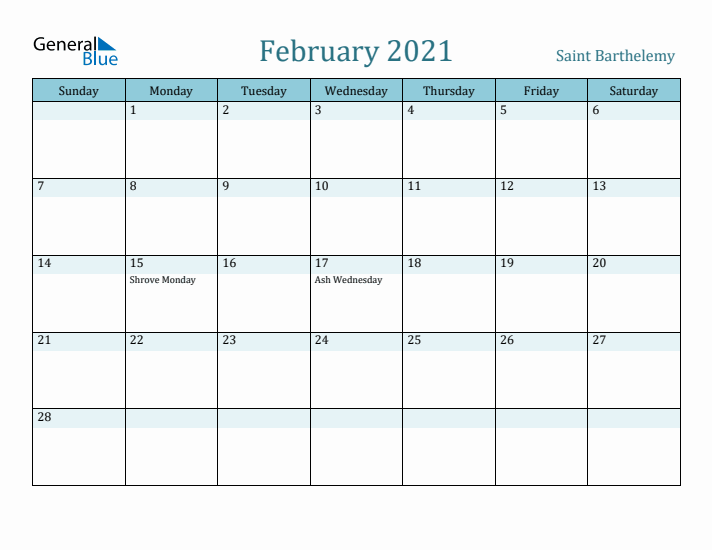 February 2021 Calendar with Holidays