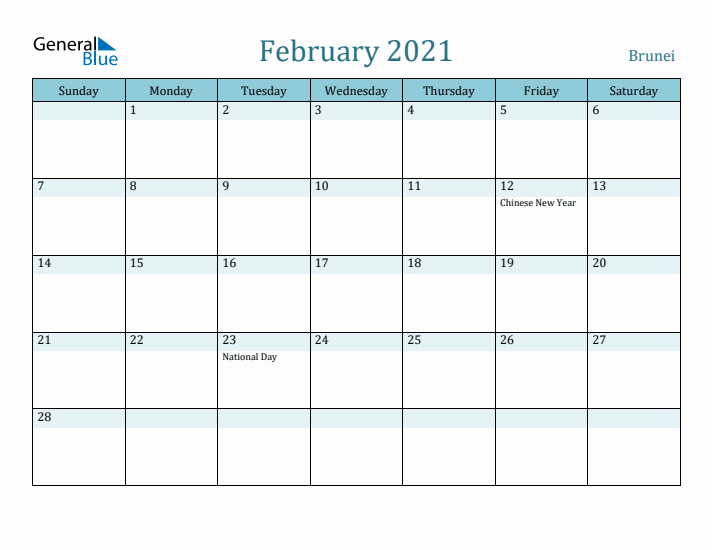 February 2021 Calendar with Holidays