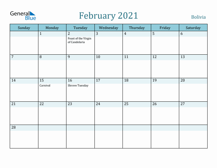 February 2021 Calendar with Holidays