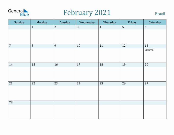 February 2021 Calendar with Holidays