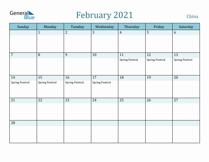 February 2021 Calendar with Holidays