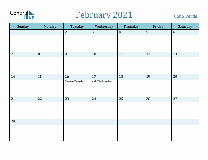 February 2021 Calendar with Holidays