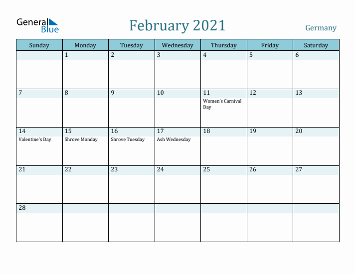 February 2021 Calendar with Holidays