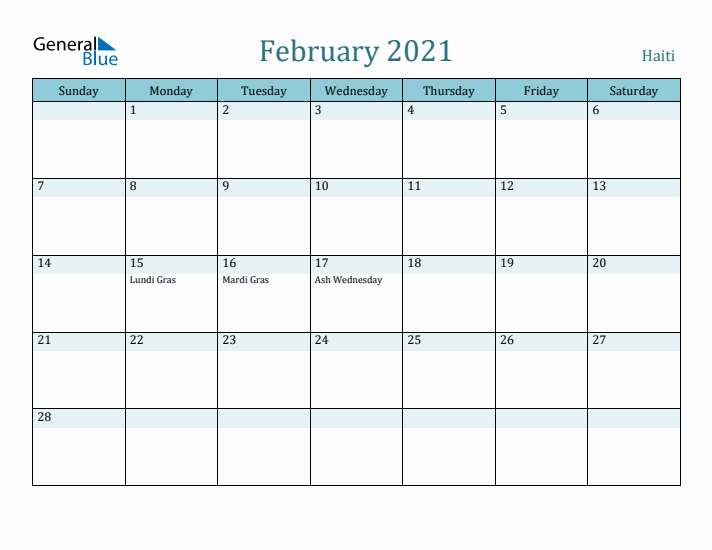 February 2021 Calendar with Holidays