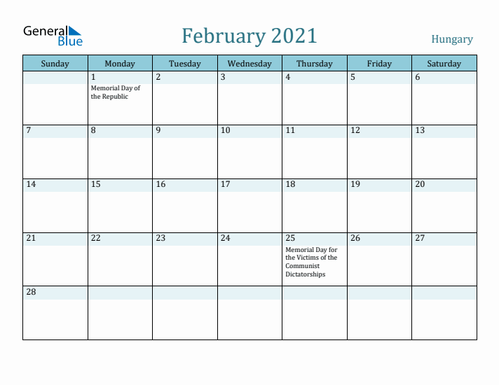 February 2021 Calendar with Holidays