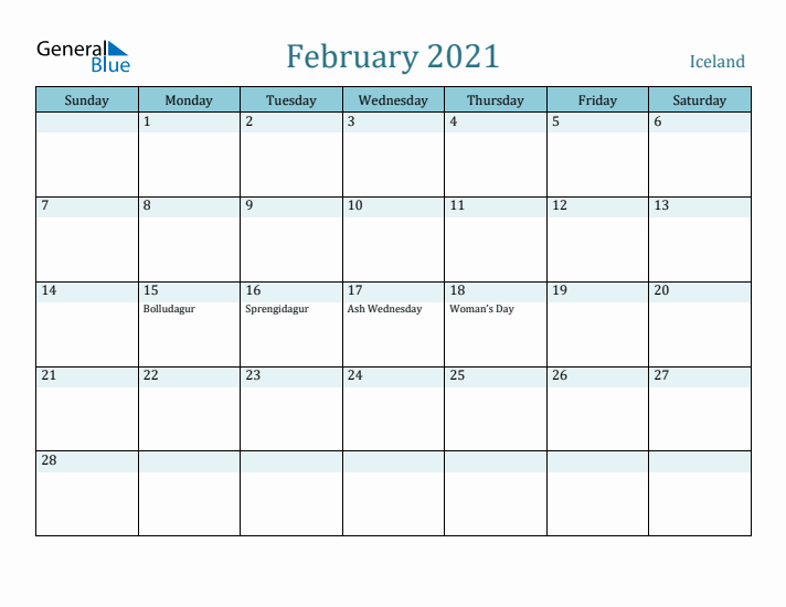 February 2021 Calendar with Holidays