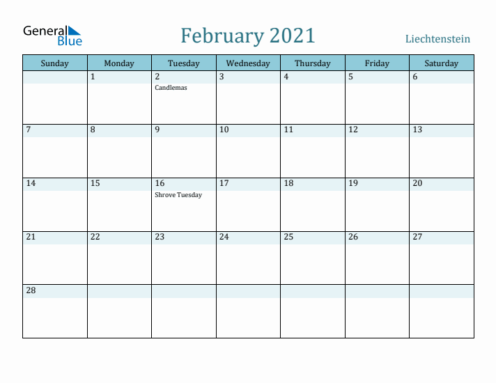 February 2021 Calendar with Holidays