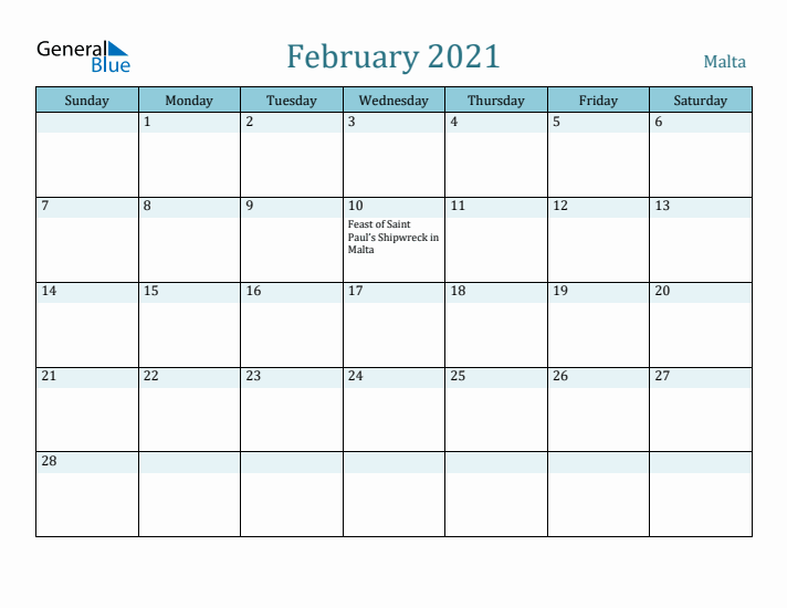 February 2021 Calendar with Holidays