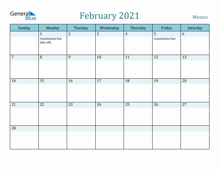 February 2021 Calendar with Holidays