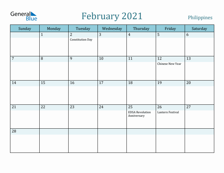 February 2021 Calendar with Holidays