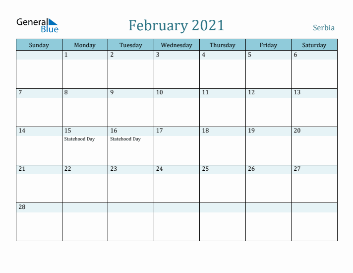 February 2021 Calendar with Holidays