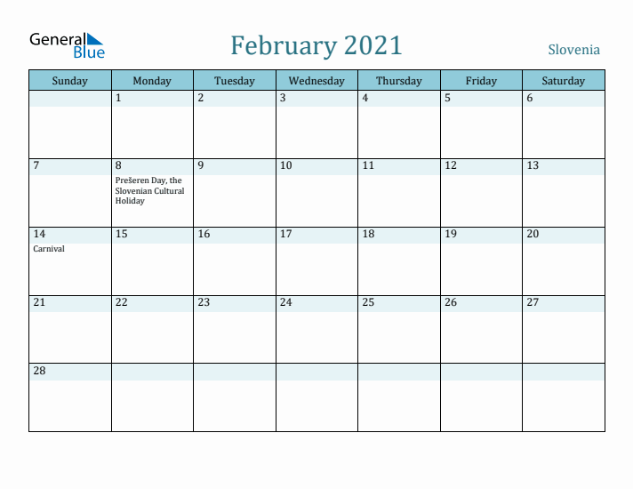 February 2021 Calendar with Holidays