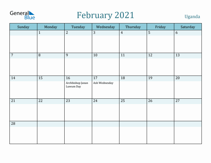 February 2021 Calendar with Holidays