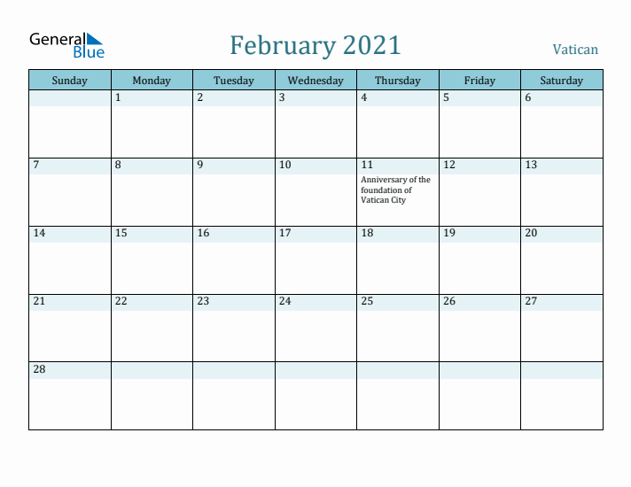 February 2021 Calendar with Holidays