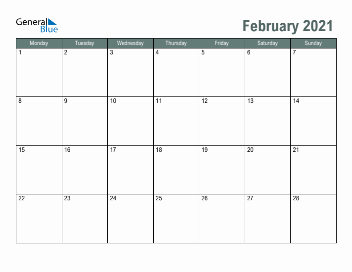 Free Printable February 2021 Calendar