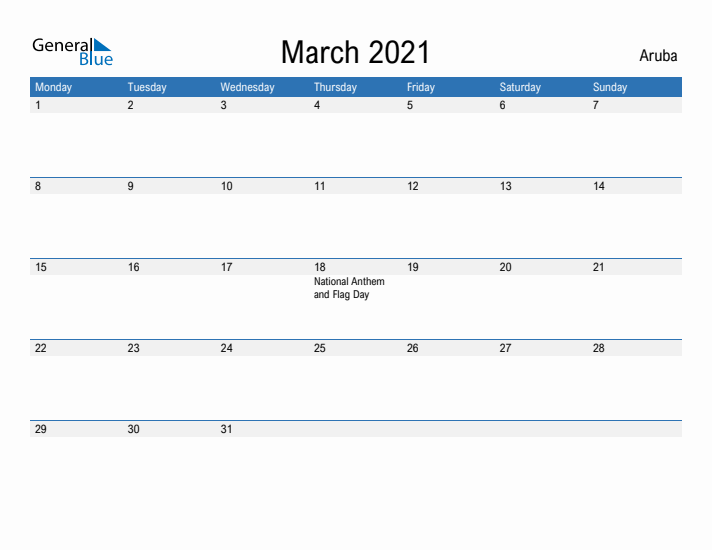 Fillable March 2021 Calendar