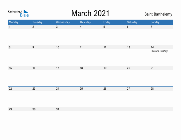 Fillable March 2021 Calendar