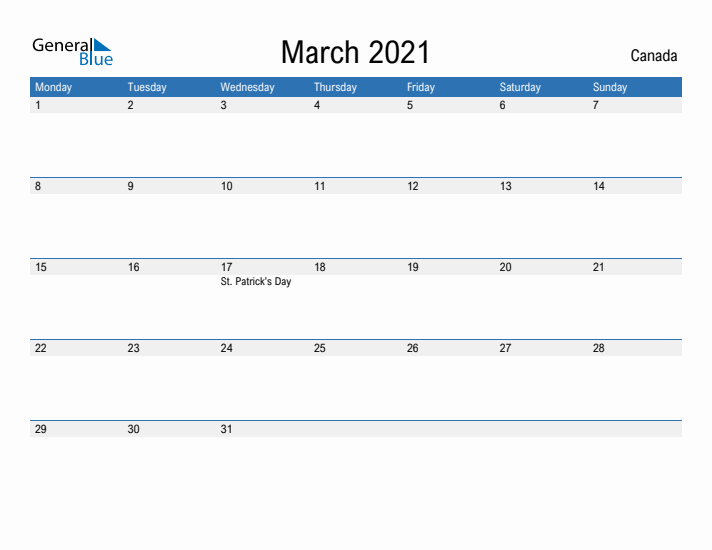 Fillable March 2021 Calendar