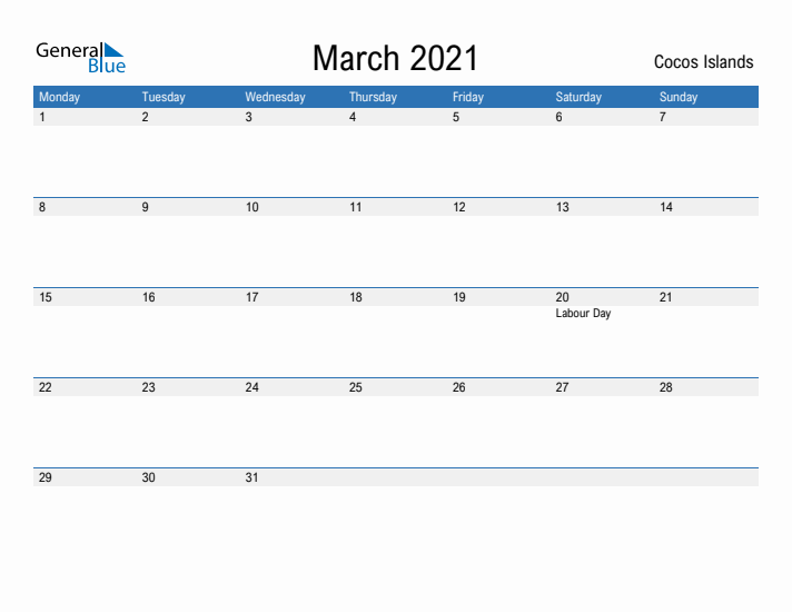 Fillable March 2021 Calendar