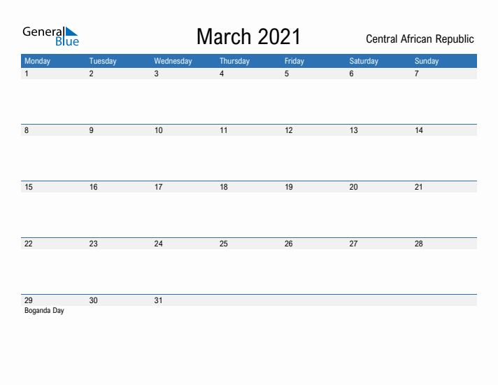 Fillable March 2021 Calendar