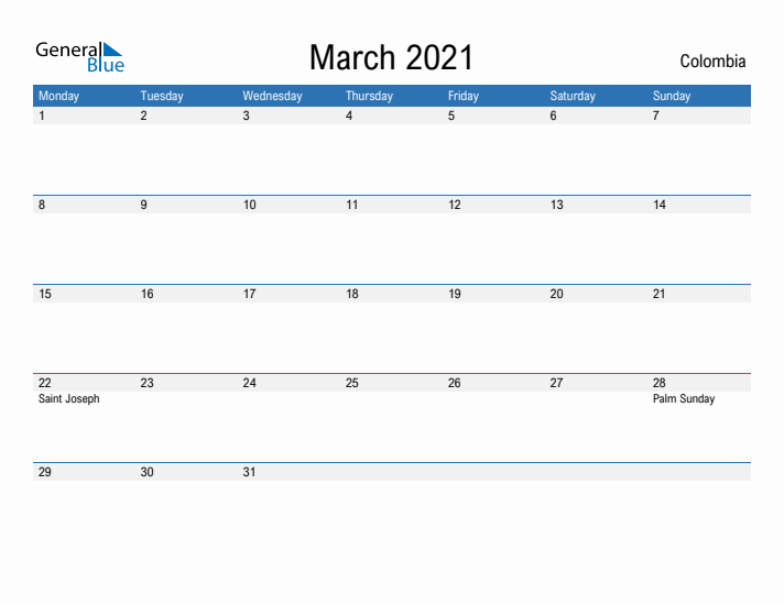 Fillable March 2021 Calendar