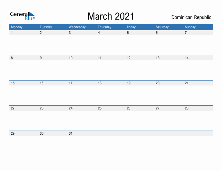 Fillable March 2021 Calendar