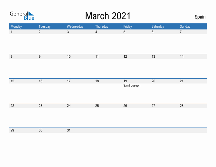 Fillable March 2021 Calendar