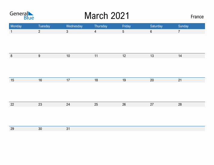 Fillable March 2021 Calendar