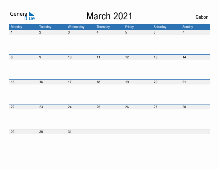 Fillable March 2021 Calendar