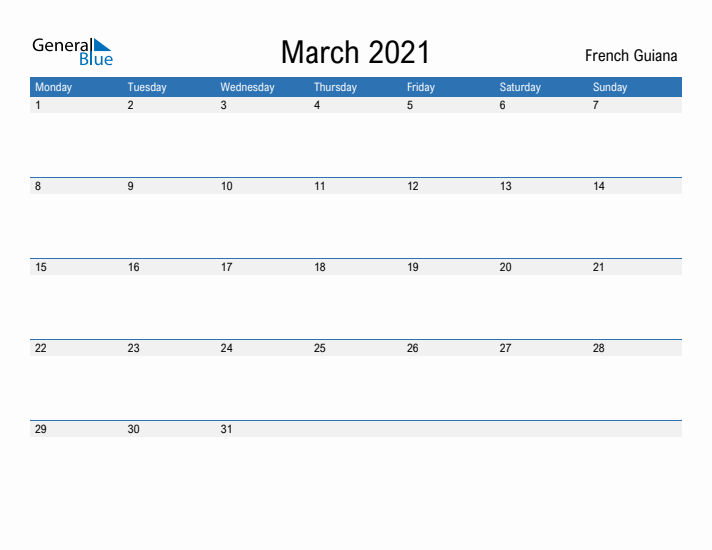 Fillable March 2021 Calendar