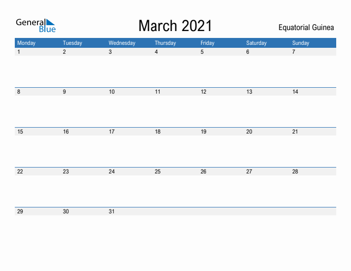 Fillable March 2021 Calendar