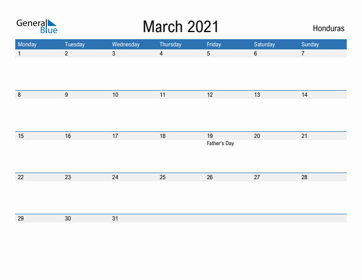 Fillable March 2021 Calendar