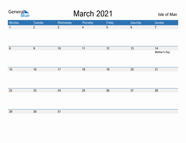 Fillable March 2021 Calendar