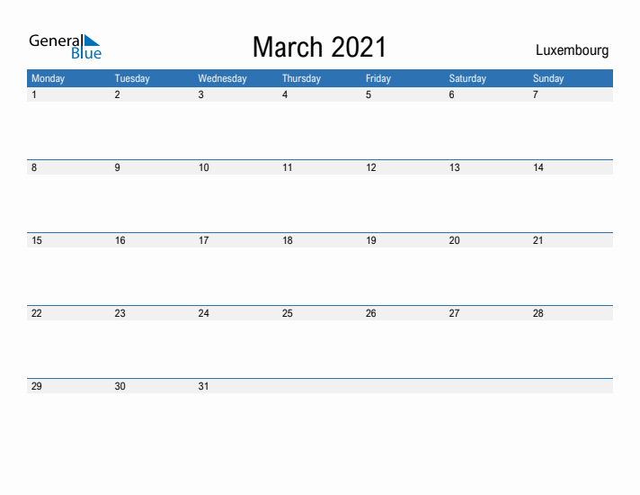 Fillable March 2021 Calendar