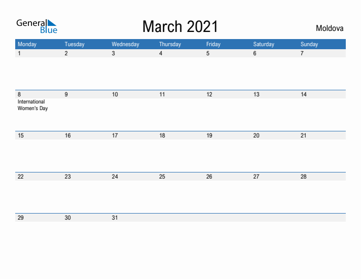 Fillable March 2021 Calendar