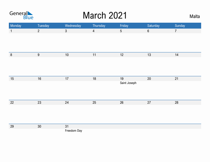 Fillable March 2021 Calendar