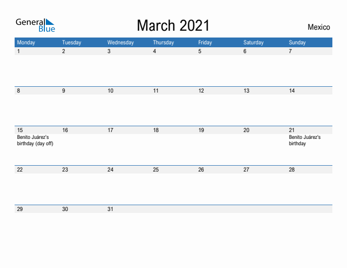 Fillable March 2021 Calendar