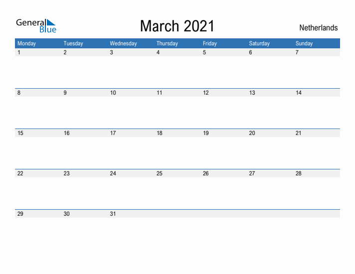 Fillable March 2021 Calendar