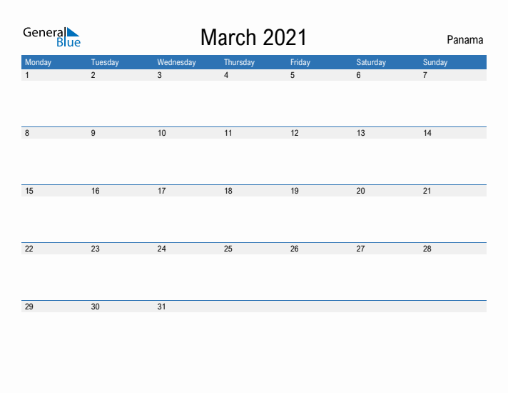 Fillable March 2021 Calendar